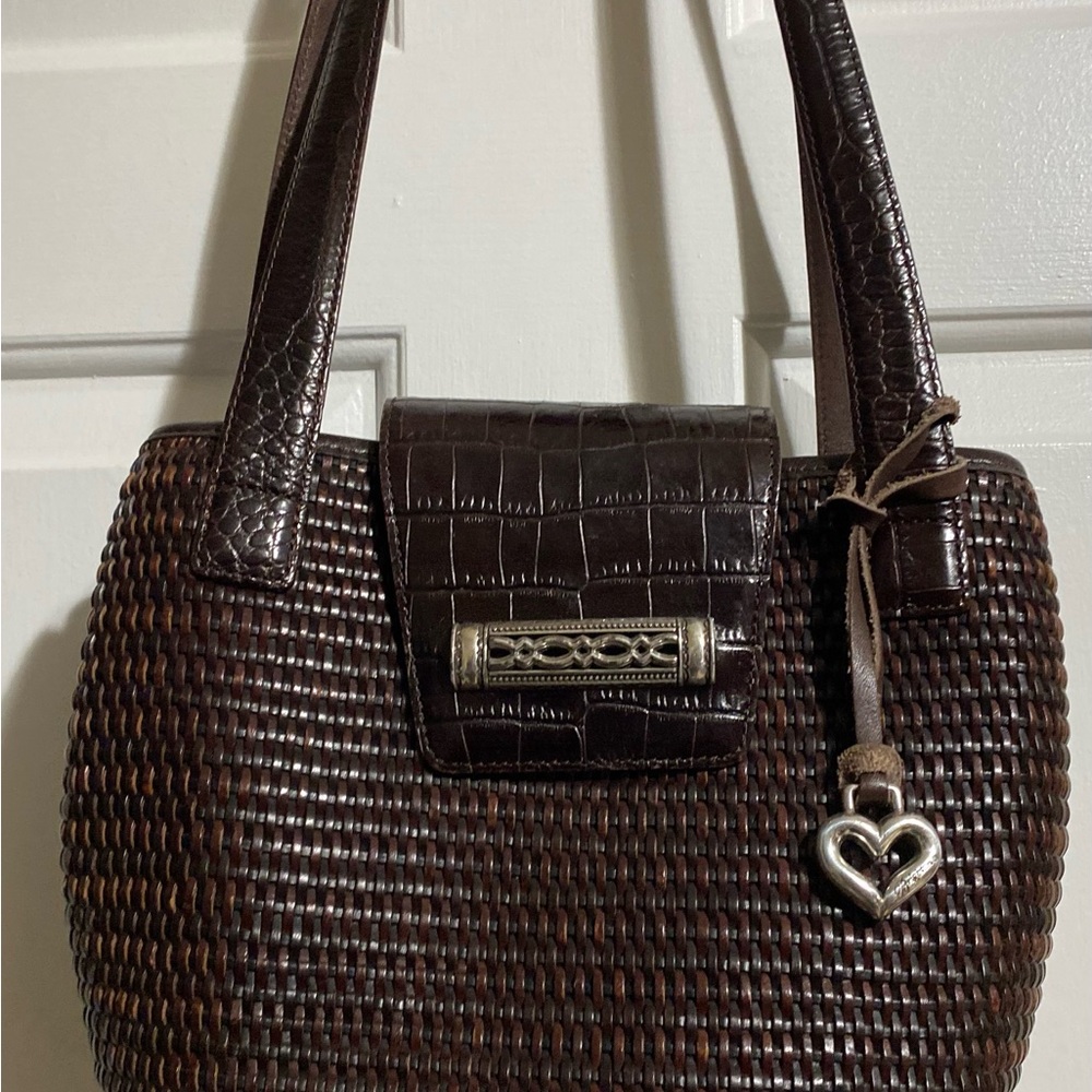 Brighton Basketweave Brown Shoulder Bag, Pre-owned in Good Condition
